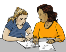 Zwei Frauen die sich beim lernen helfen